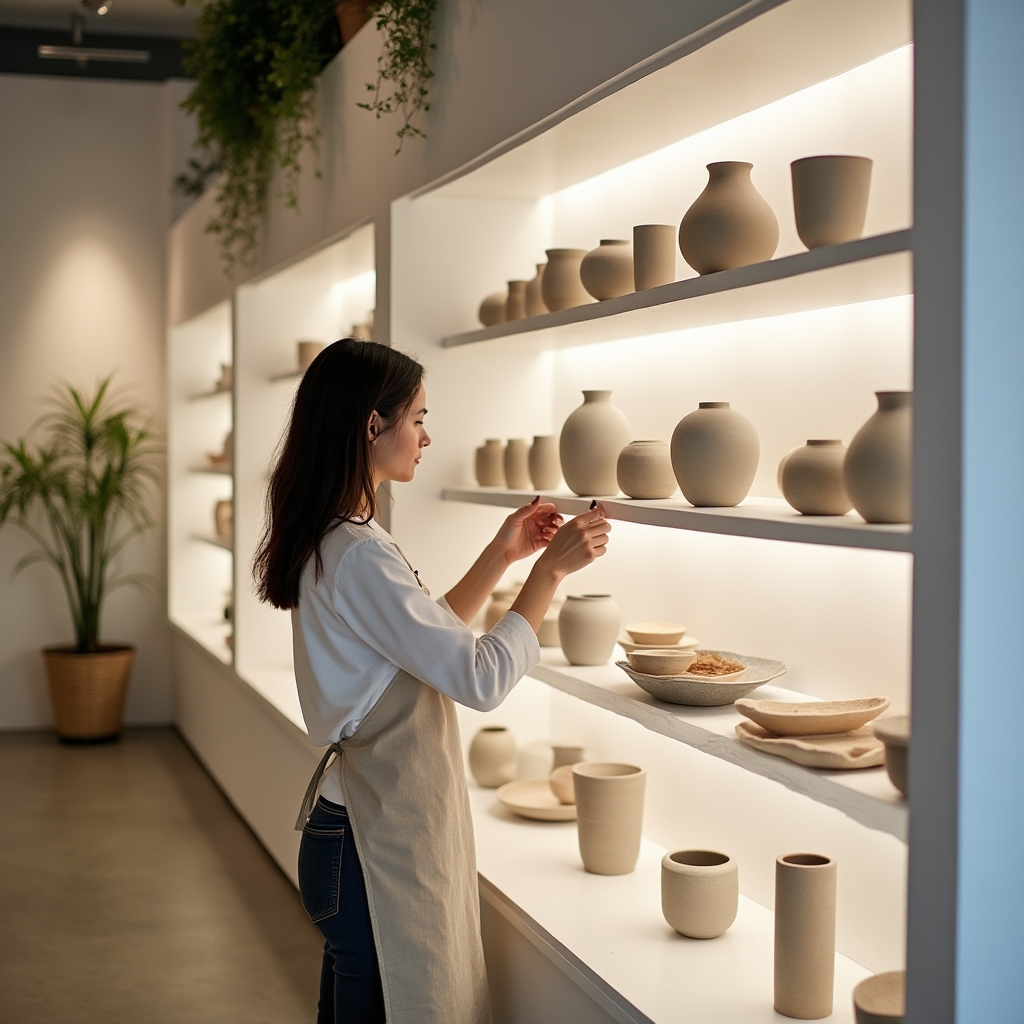Handgemachte Keramik in einem modernen Concept Store präsentiert